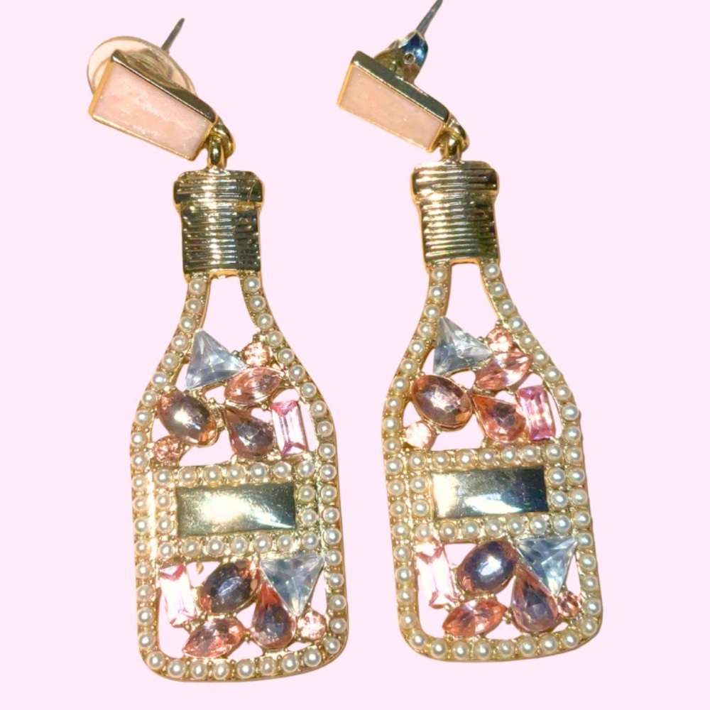 Gold and Pink Wine Bottle Earrings